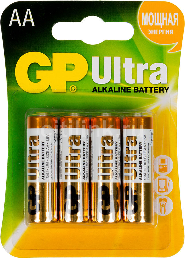 Батарея GP Ultra Alkaline 15AU LR6 AA (4шт/уп).
