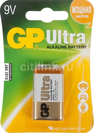 Батарея GP Ultra Alkaline 1604AU 6LR61 9V (1шт/уп).