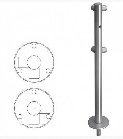 Стойка ограждения съемная L-образная с отверстием под фиксатор 2 муфты, 2 муфты слева угол 90°
